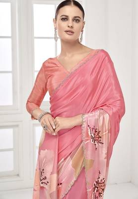 pink  printed saree with blouse or saraowski border 2