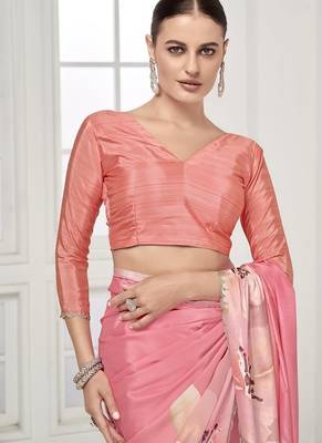 pink  printed saree with blouse or saraowski border 3