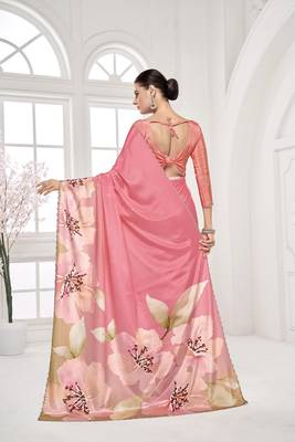 pink  printed saree with blouse or saraowski border 4