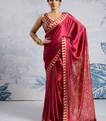 Maroon modal satin ajrakh print saree