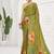 olive green  premium printed saree with blouse or saraowski border