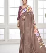 coffee  printed saree with blouse or saraowski border