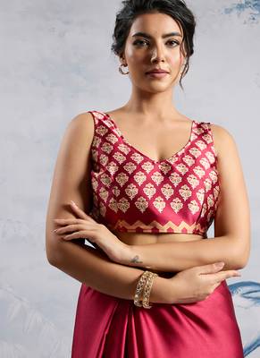 Maroon modal satin ajrakh print saree 4