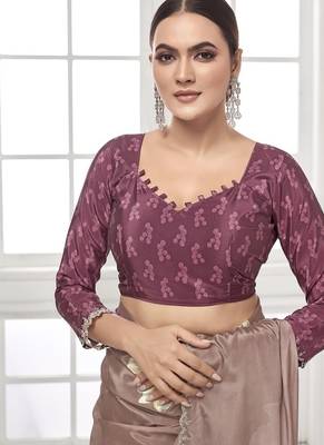 coffee  printed saree with blouse or saraowski border 4