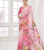 baby pink  printed saree with blouse or saraowski border