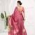 cherry pink  premium printed saree with blouse or saraowski border