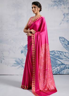 Pink modal satin ajrakh print saree 2