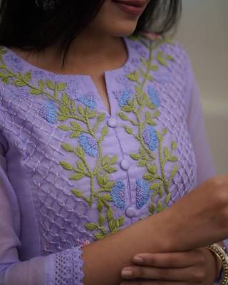 lavender georgette thread flared kurta pant and dupatta set 3