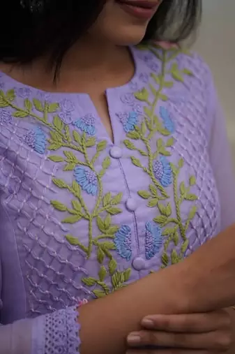 lavender georgette thread flared kurta pant and dupatta set
