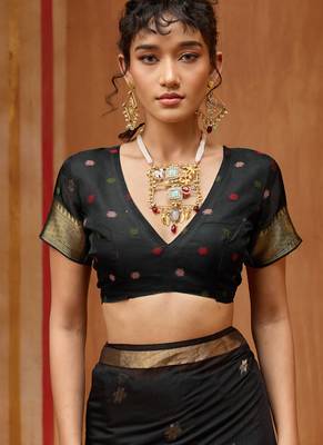 Black munga cotton handloom weaving organza weaving pallu  traditional wear saree 4