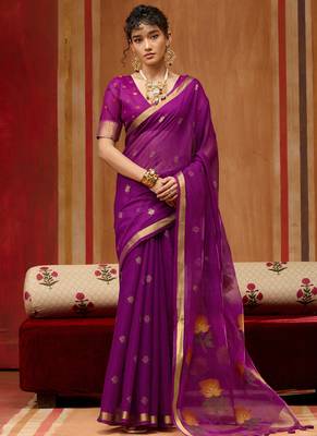 Magenta munga cotton handloom weaving organza weaving pallu  traditional wear saree 1