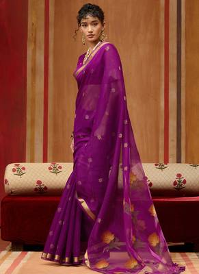 Magenta munga cotton handloom weaving organza weaving pallu  traditional wear saree 2