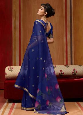 Blue munga cotton handloom weaving organza weaving pallu  traditional wear saree 3