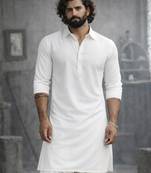 solid cotton pathani kurta with shirt collar and full sleeves