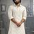 cream solid cotton pathani kurta with shirt collar and full sleeves