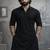 black solid cotton pathani kurta | shirt collar | full sleeve | knee length ethnic wear