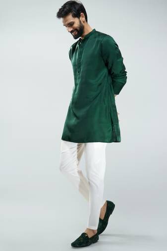 silk blend kurta with cream cotton lycra pyjama | wedding & festive wear