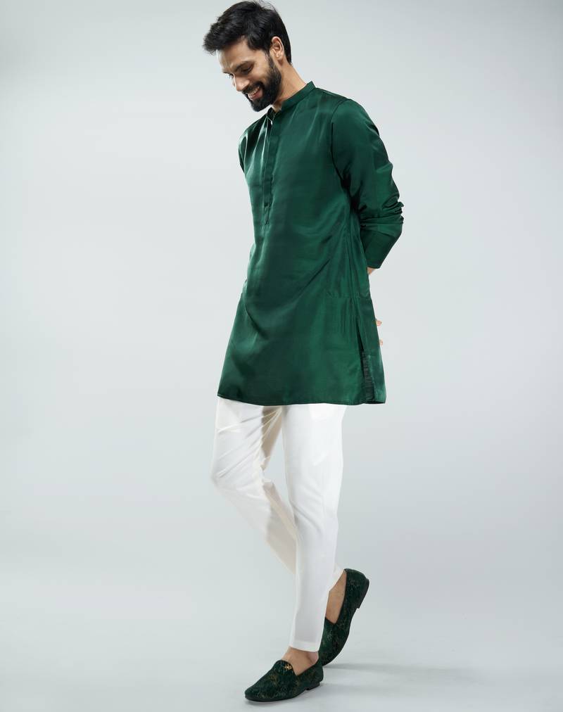 silk blend kurta with cream cotton lycra pyjama | wedding & festive wear