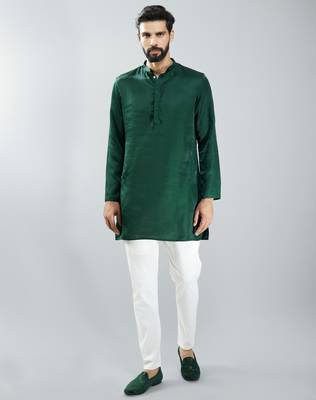 silk blend kurta with cream cotton lycra pyjama | wedding & festive wear 3