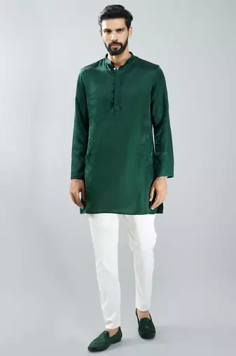 silk blend kurta with cream cotton lycra pyjama | wedding & festive wear