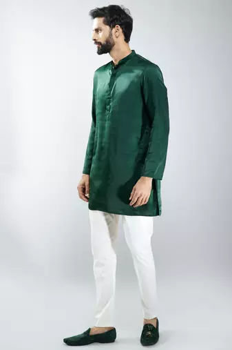 silk blend kurta with cream cotton lycra pyjama | wedding & festive wear