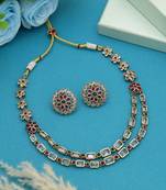 Rani & green color matte gold necklace set