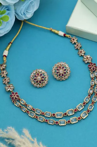 Rani color matte gold necklace set