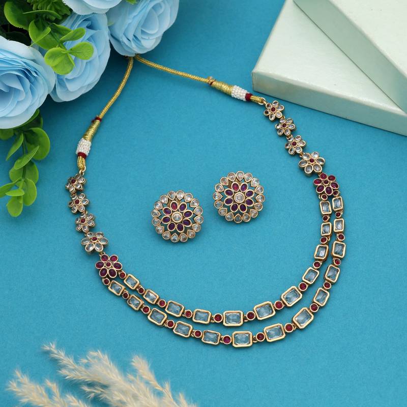 Rani color matte gold necklace set