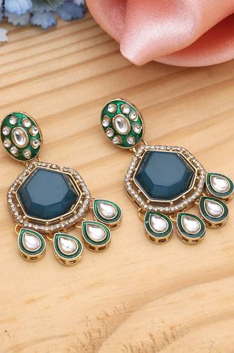 Turquoise blue color kundan earrings