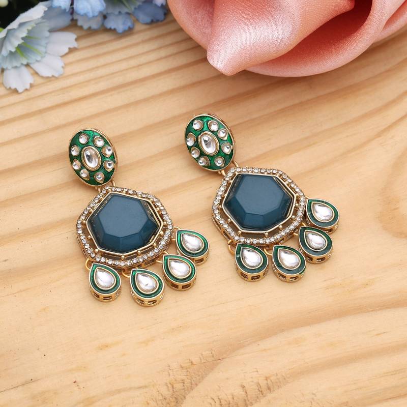 Turquoise blue color kundan earrings
