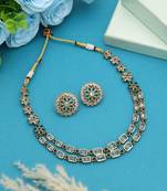 Green color matte gold necklace set