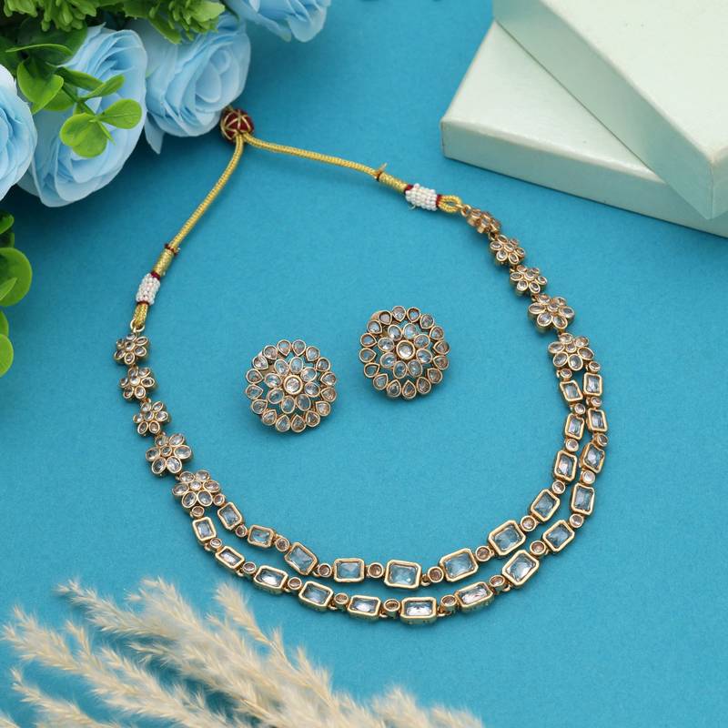 Gold color matte gold necklace set