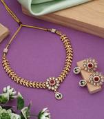 Rani & green color matte gold necklace set
