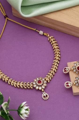 Rani color matte gold necklace set