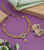 Green color matte gold necklace set