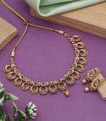 Rani & green color matte gold necklace set