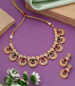 Rani & green color matte gold necklace set