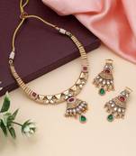 Rani & green color matte gold necklace set