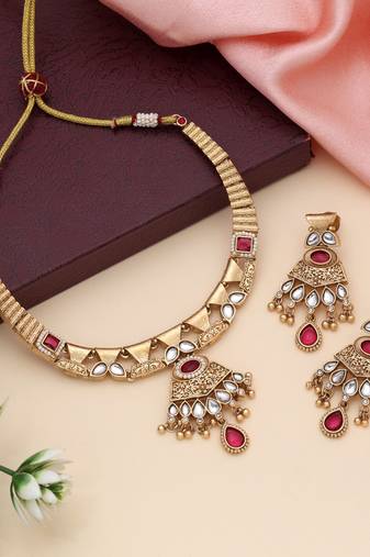 Rani color matte gold necklace set