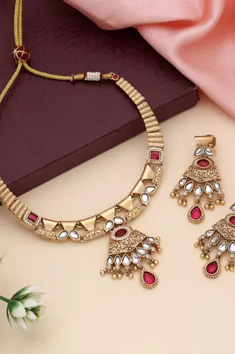 Rani color matte gold necklace set