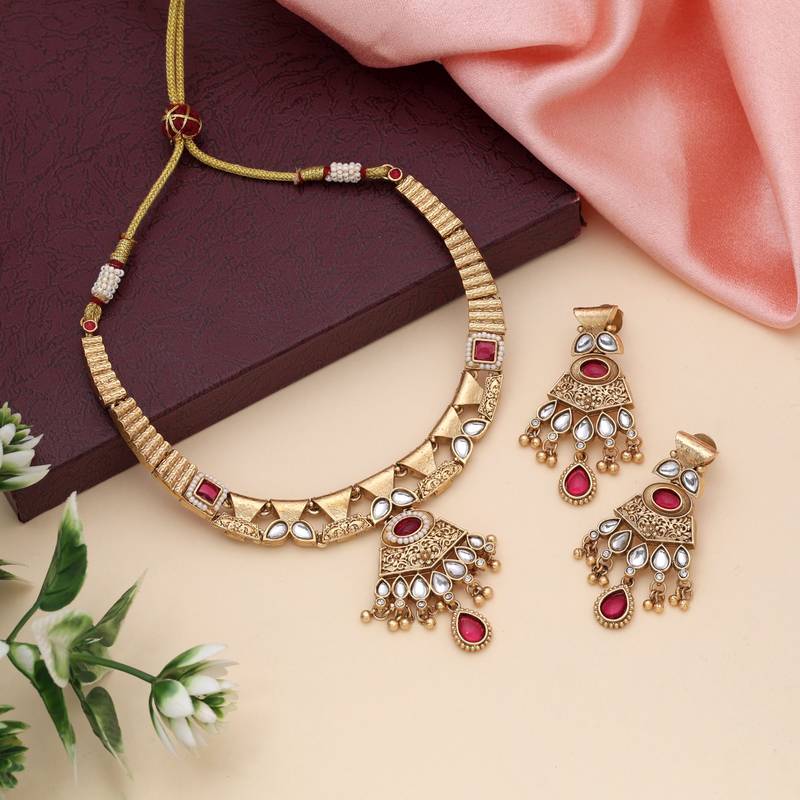 Rani color matte gold necklace set