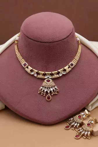 Rani color matte gold necklace set