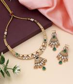 Green color matte gold necklace set