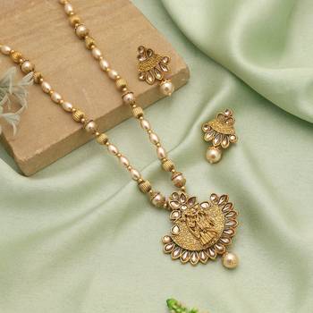 Gold color lord radha krishna matte gold necklace set 1