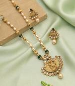 Green color lord radha krishna matte gold necklace set