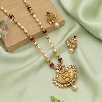 Maroon color lord radha krishna matte gold necklace set 1