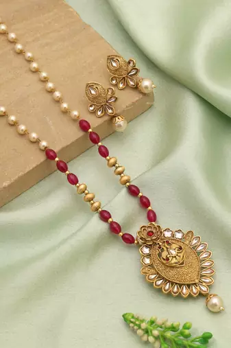 Rani color matte gold necklace set