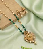 Green color matte gold necklace set
