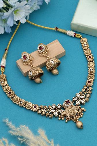 Rani color matte gold necklace set