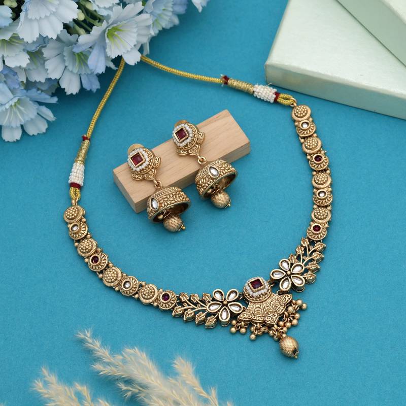 Rani color matte gold necklace set